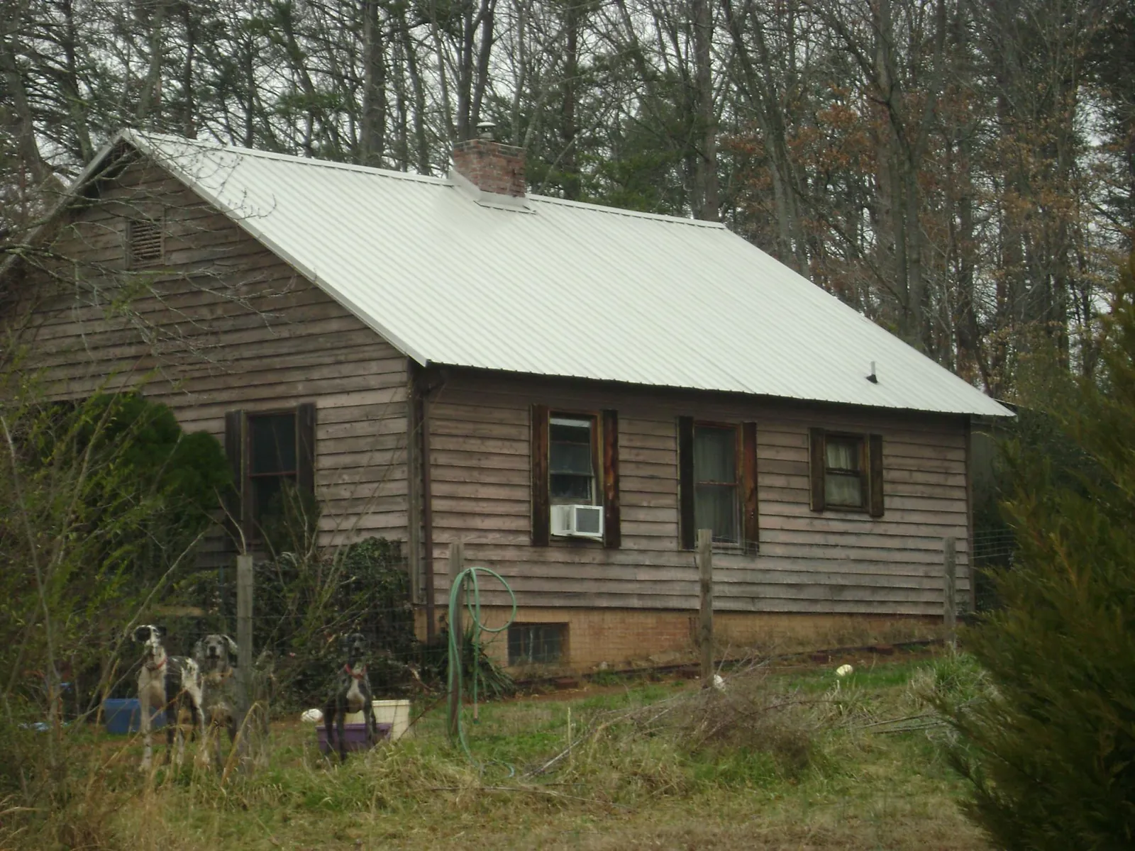 White metal roof on an old wood sided farmhouse, from a Metal Roof Installation job in Morton